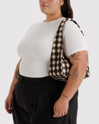 Small Nylon Meringue Bag Blurred Gingham Brown | Baggu Popular