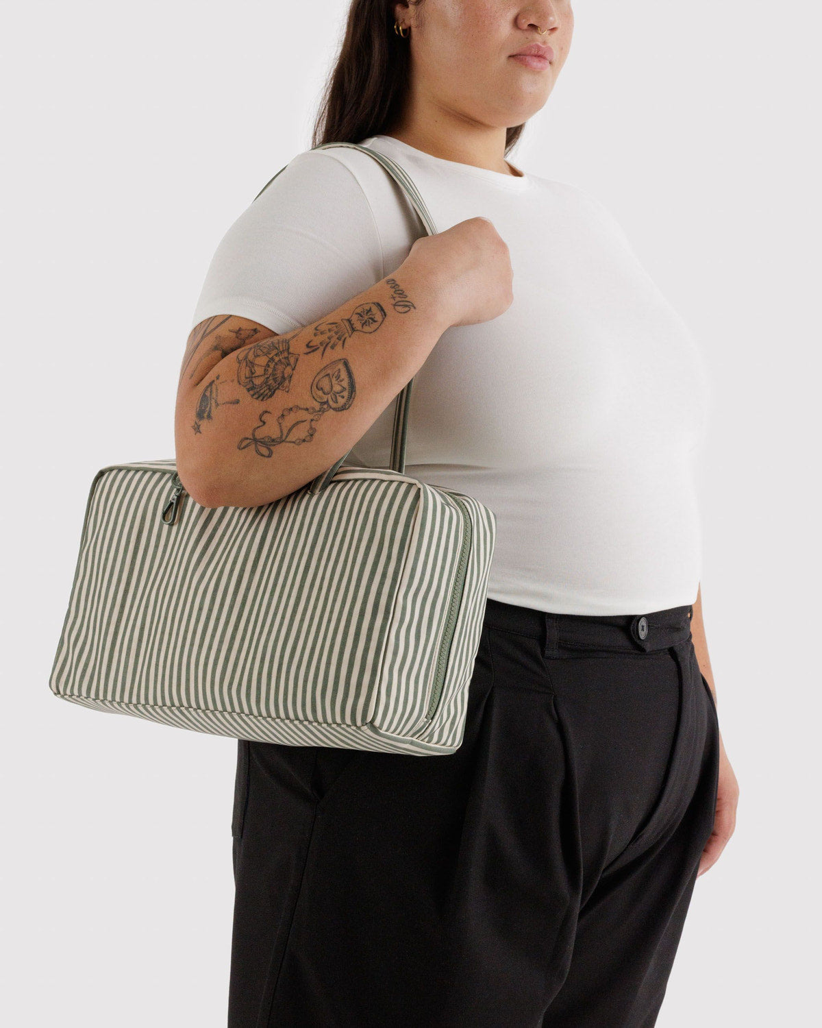 Medium Nylon Bowler Bag Sage Stripe | Baggu Customer Favorite
