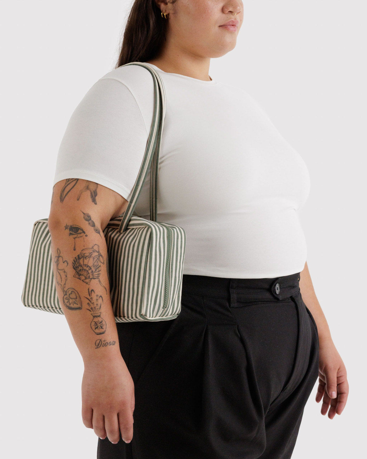 Nylon Bowler Bag Sage Stripe | Baggu Everyday