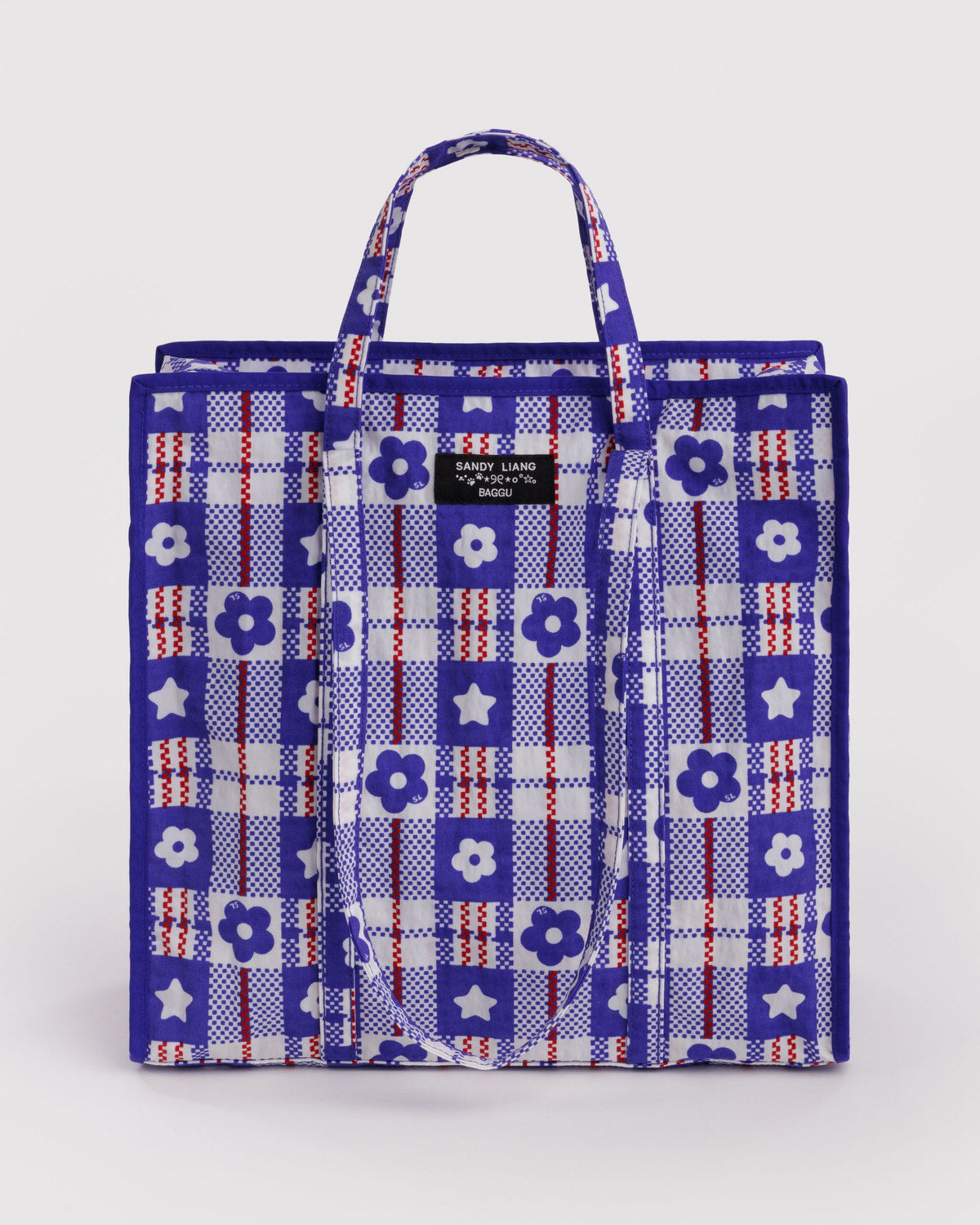 Large Nylon Market Bag Market Plaid Blue | Baggu Discount