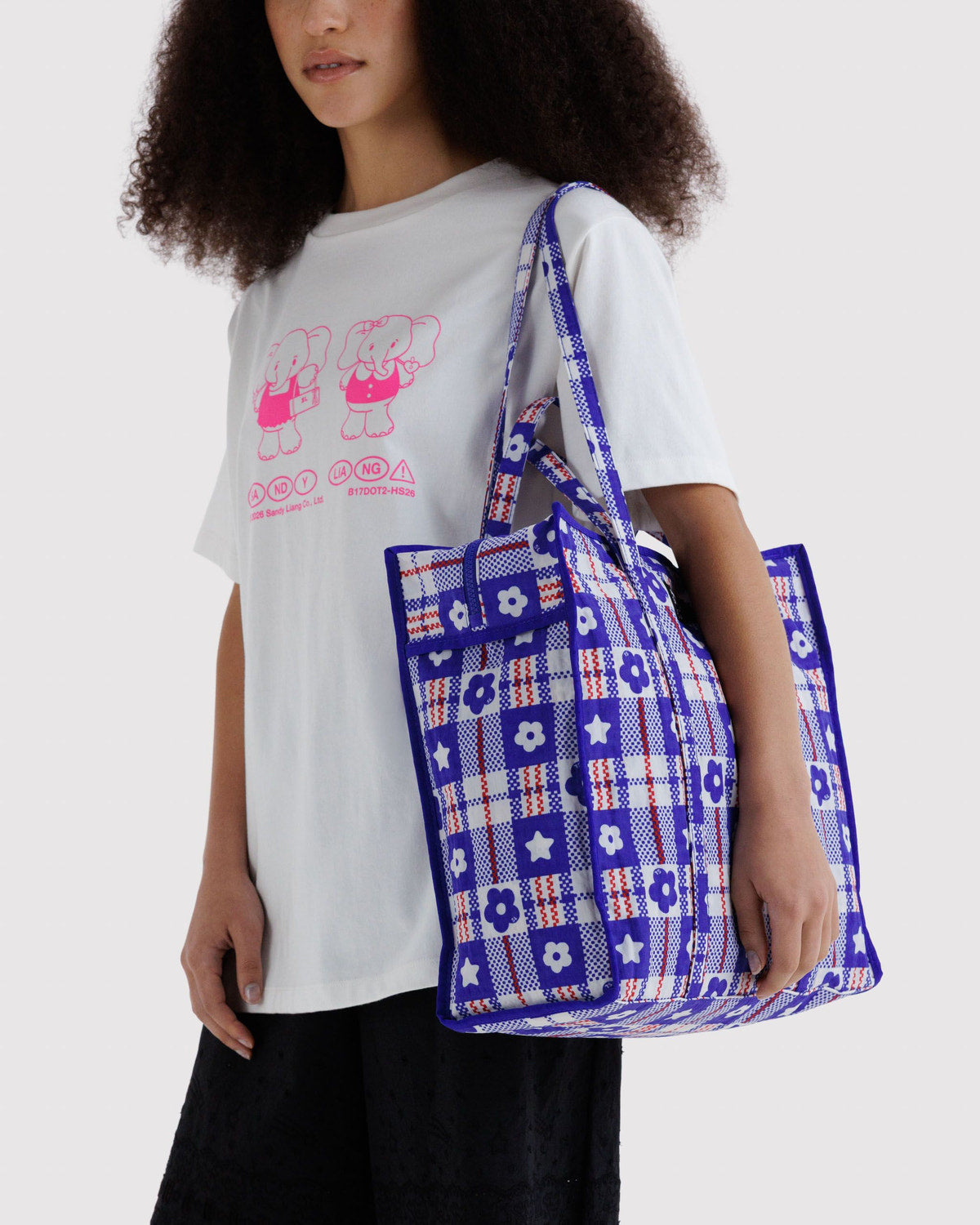 Large Nylon Market Bag Market Plaid Blue | Baggu Discount