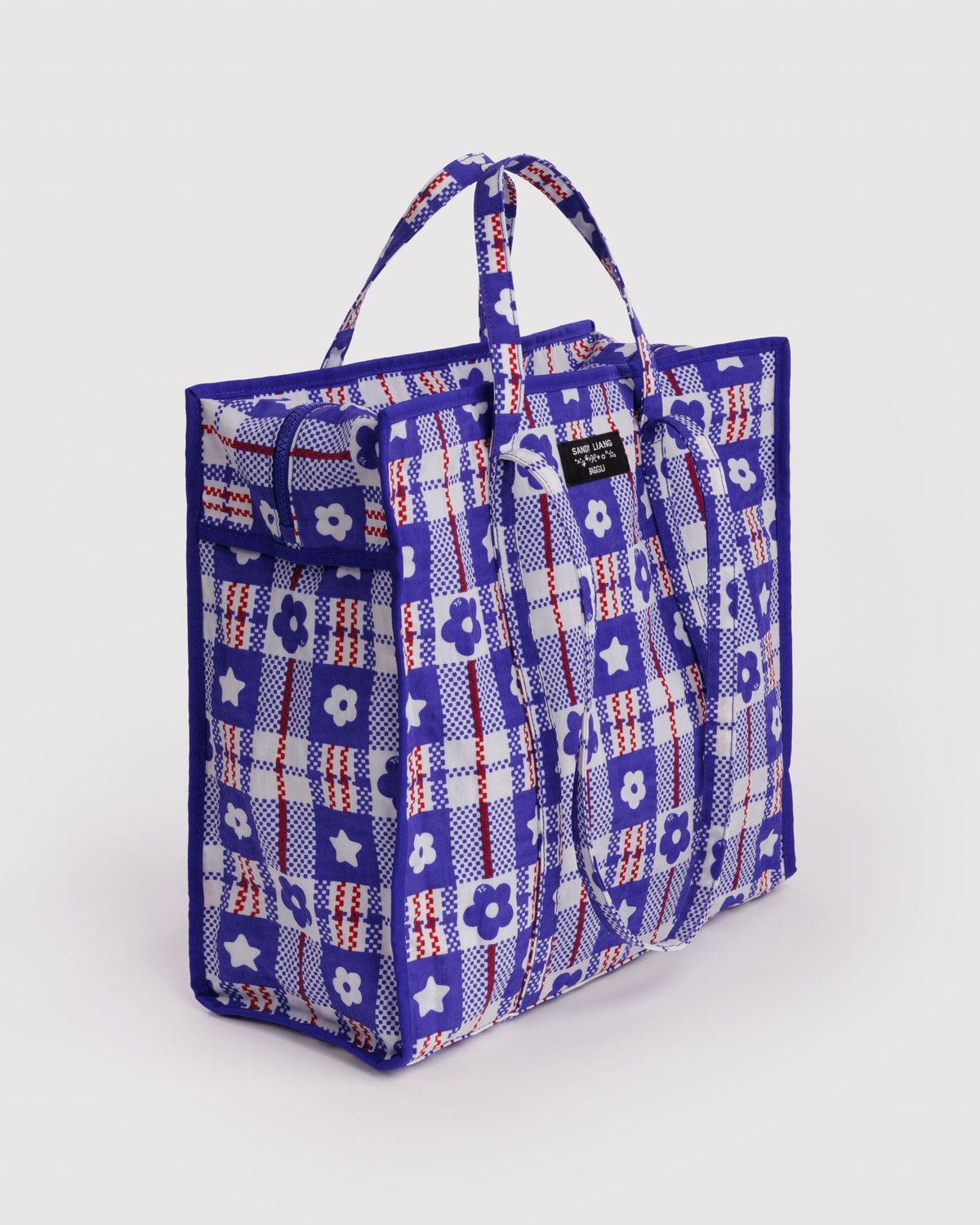 Large Nylon Market Bag Market Plaid Blue | Baggu Discount
