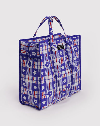 Large Nylon Market Bag Market Plaid Blue | Baggu Discount