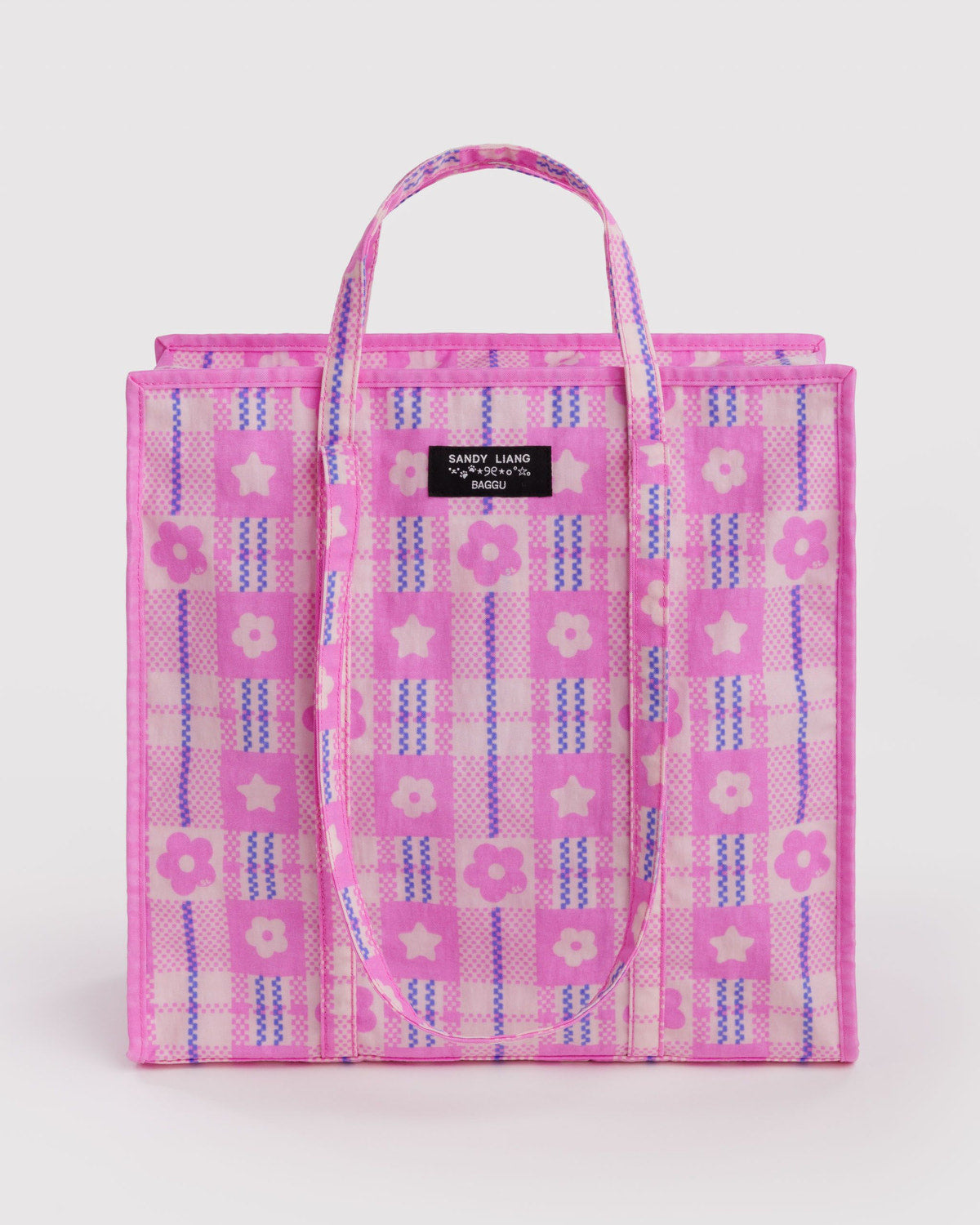 Large Nylon Market Bag Market Plaid Pink | Baggu Classic