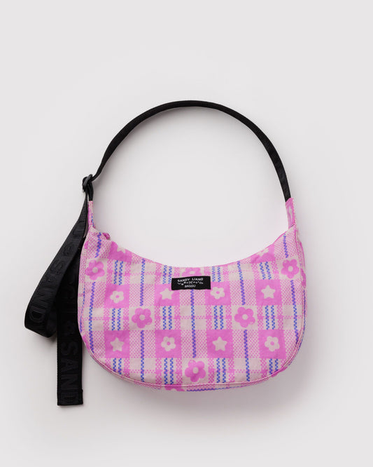 Medium Nylon Crescent Bag Market Plaid Pink | Baggu Latest