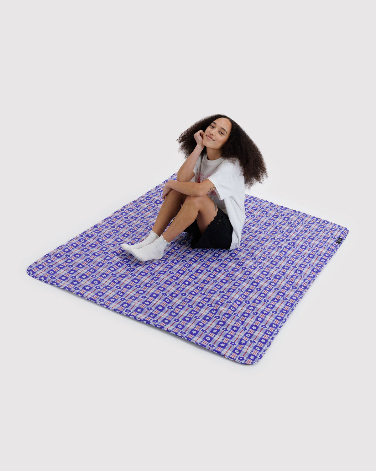 Puffy Picnic Blanket Market Plaid Blue | Baggu New